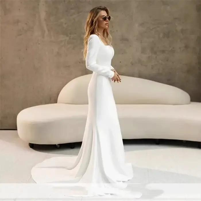 Robe de mariée en Satin à manches longues, avec nouveau encolure carrée, défilé de mode, Banquet, ju