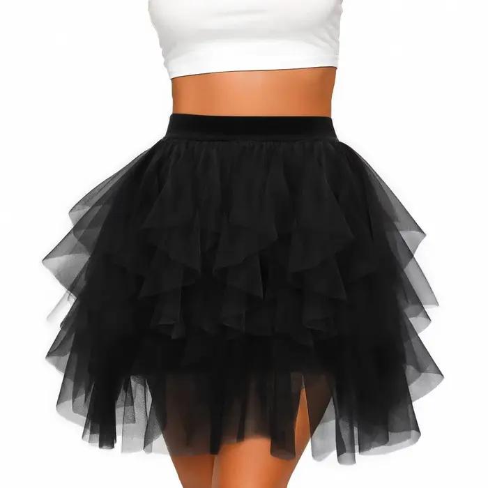 Jupe tutu en tulle pour femme, couleur unie, taille haute, en maille, coupe trapèze, jupe bouffante,