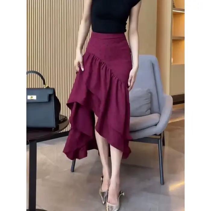 Jupe trapèze femme été 2026, design rétro élégant, à pois irréguliers, nouvelle collection populaire