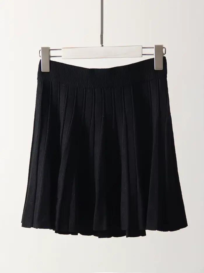 Jupe grise MiuKoMiYa pour femmes, mini-jupes plissées, jupe longue en tricot taille haute pour le pr