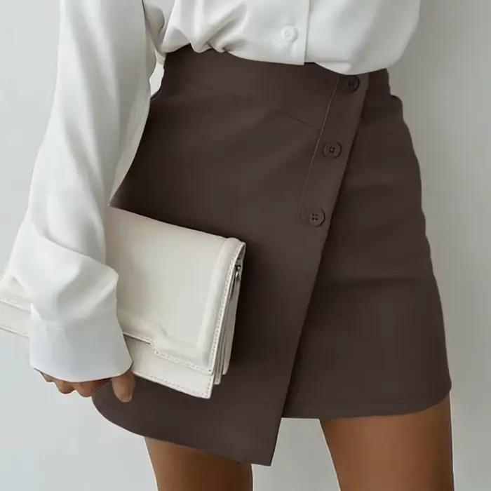 Jupe-short asymétrique élégante pour femme 2026, taille haute boutonnée, coupe trapèze, idéale pour 