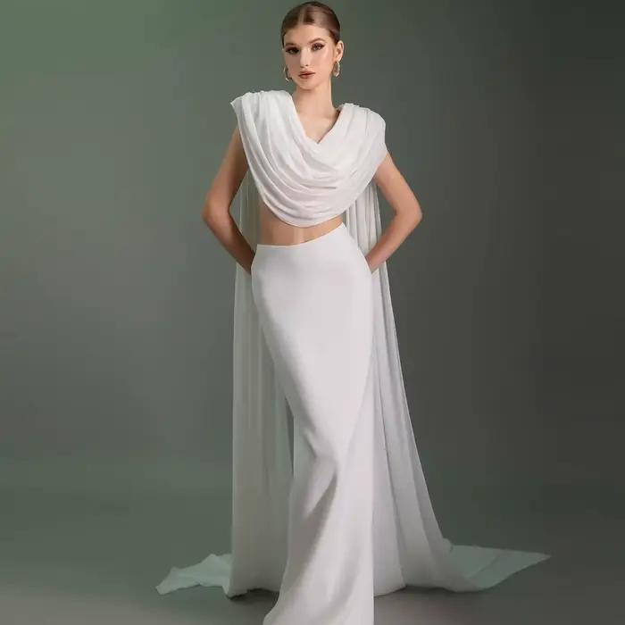 Jupes de mariée sirène élégantes en Satin, Slim, blanc, taille haute, longueur au sol, tissu drapé l