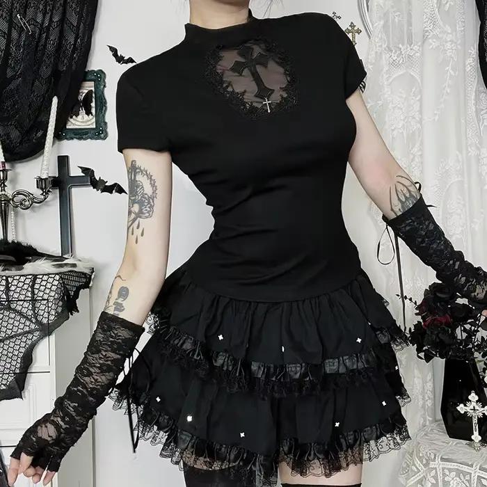 Jupe gâteau gothique pour femmes, e-girl, Harajuku, Hotsweet, Streetwear, Punk, ourlet étoile, dente
