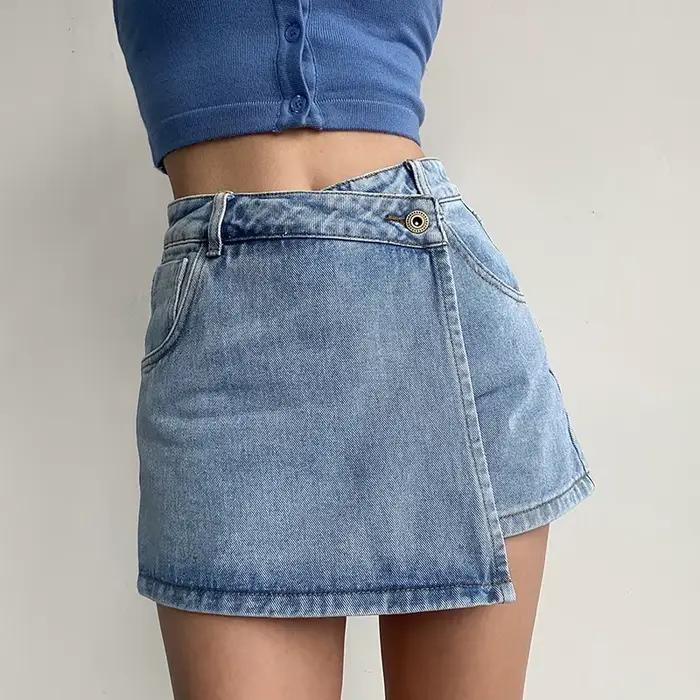 Jupe courte en jean 2026 pour femme, taille haute, anti-transparence, style Spice Girl, design tenda