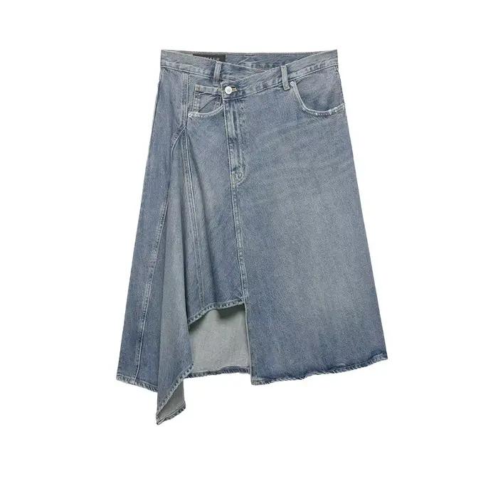 Jupe en jean asymétrique pour femme, nouvelle collection printemps, décontractée, taille mi-haute, a