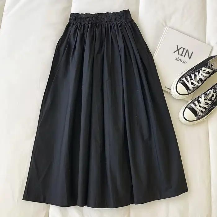 Jupe longue blanche pour femmes, taille haute, ligne a, longueur aux genoux, poches plissées, décont