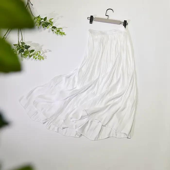 Jupe longue d'été soyeuse, élastique, taille haute, brillante, soyeuse, soie de lait, ligne a, robe 