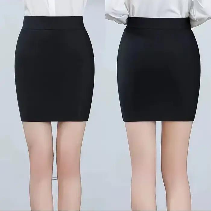 Jupe de travail élastique pour femmes, coupe cintrée, noire, taille haute, Mini demi-corps, tricotée