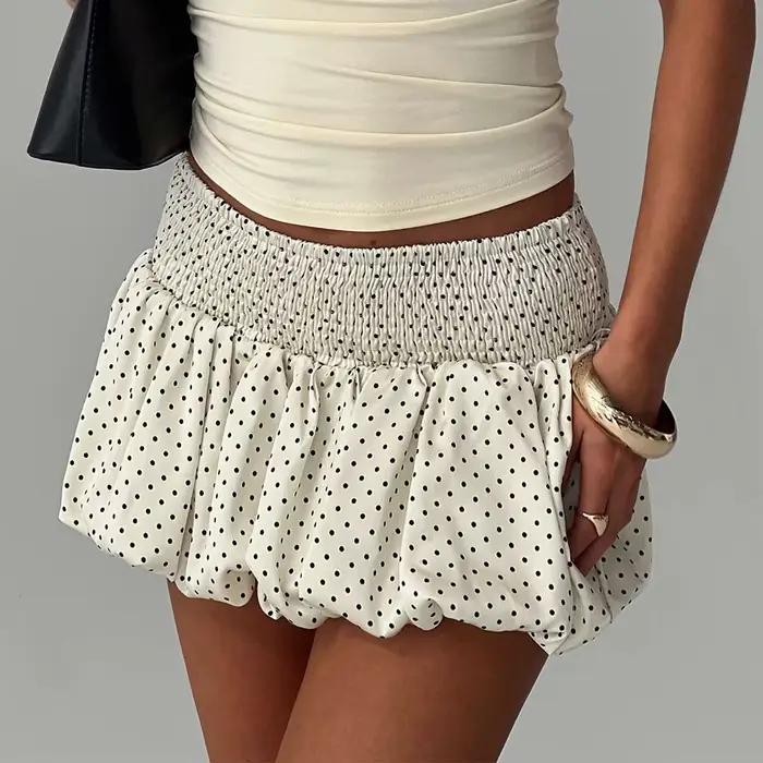 Mini-jupe à ourlet bouffant pour femmes, style vintage à pois, taille haute, micro-jupe pour adolesc