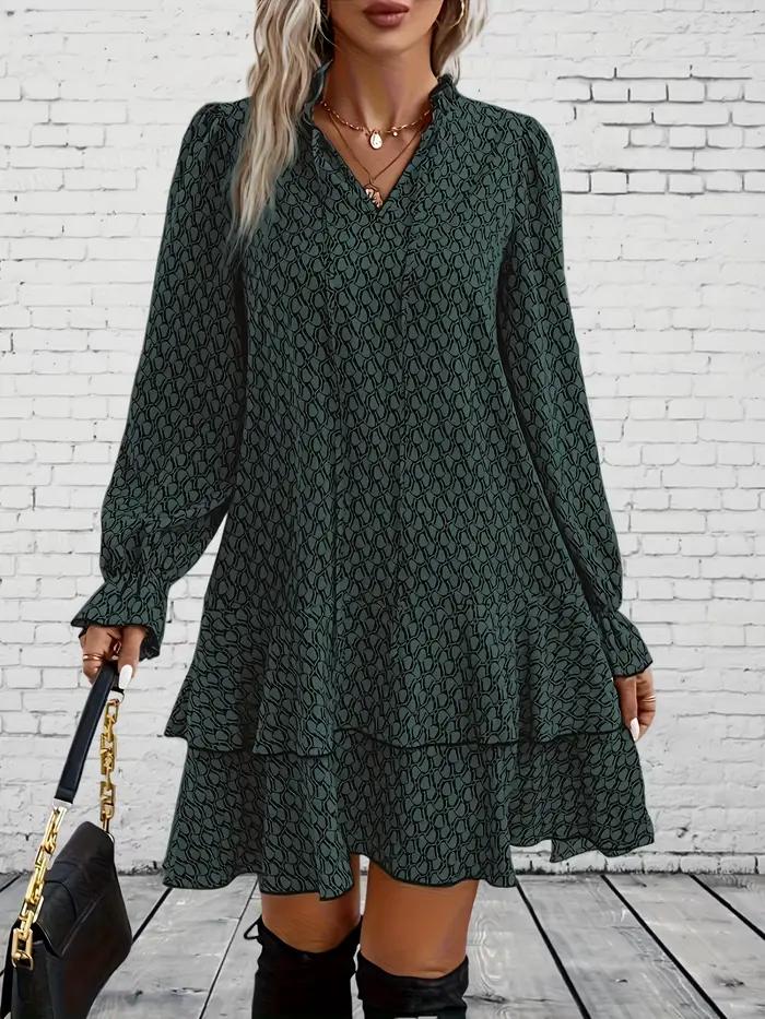 Grande taille 1XL-5XL femmes mode robe imprimée col en v décontracté à manches longues fête manches 