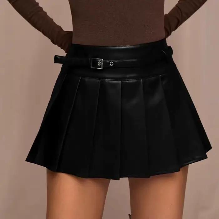 Jupe plissée style universitaire pour femme, été 2026, taille haute, en cuir PU, sexy, polyvalente, 