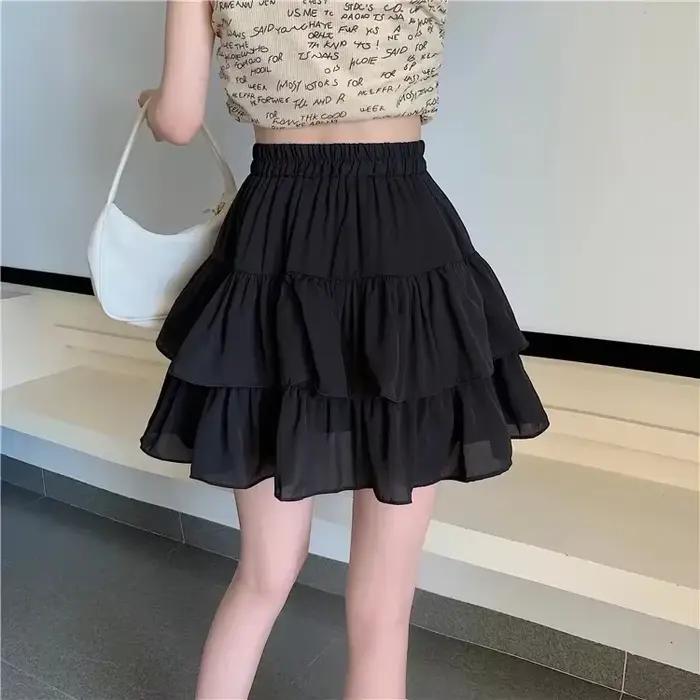 Mini jupe à volants blancs pour femmes, taille élastique Kawaii, ligne A, style Preppy adt, jolie ju