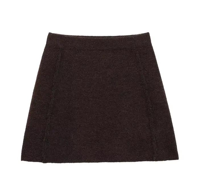 HH femmes jupe costume Chic col rond tricoté à manches longues simple boutonnage poche Cardigan + mo