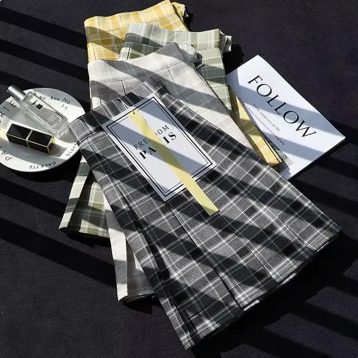 Jupe plissée jaune d'été, jupe trapèze à carreaux, taille haute, vêtements pour femmes, Style Preppy