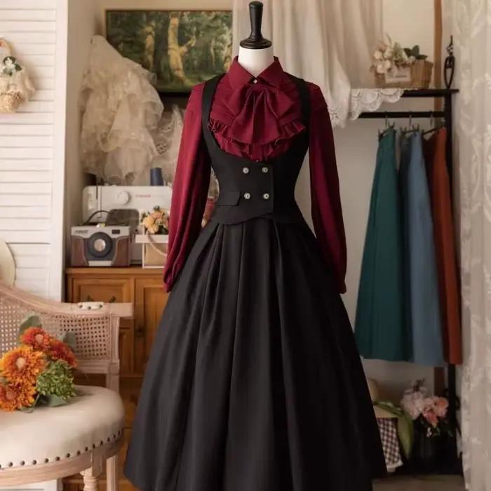 Jupe mi-longue Vintage victorienne Lolita pour femmes, élégante, douce, boutons Y2k, Slim, ligne a, 