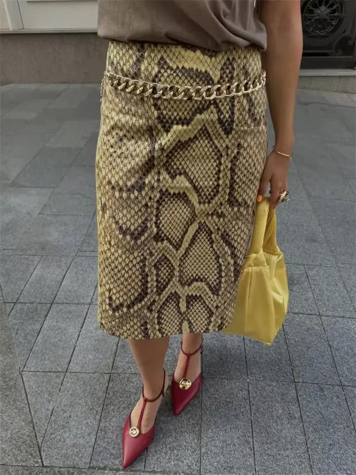 Jupe imprimée peau de serpent pour femmes, taille haute, Slim, contraste, Patchwork, Streetwear, Vin
