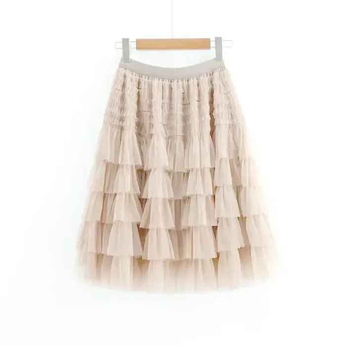 Jupe mi-longue noire en tulle pour femme, jupe bouffante, nouveau style printemps-été, fibre de poly