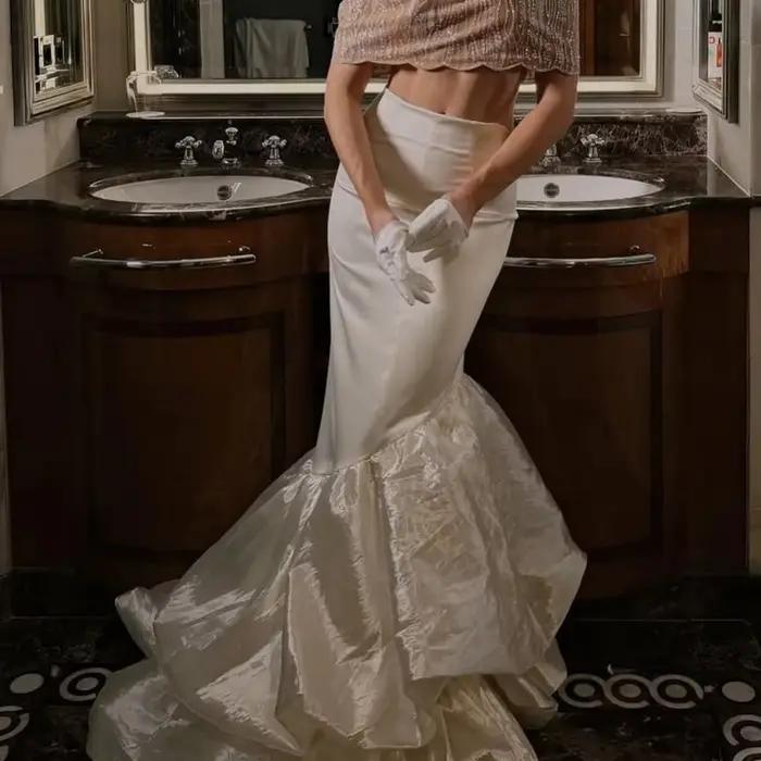Jupe sur mesure pour femme, élégante, à plusieurs couches, style sirène, en organza, maxi, longue, à