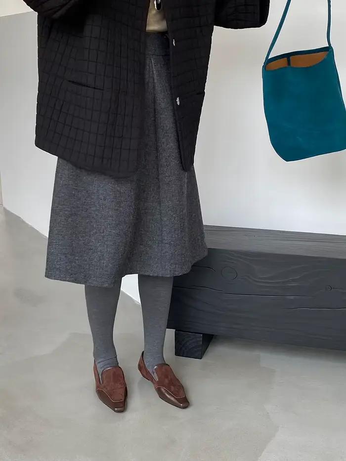 Jupe longue en laine Tweed, Texture tridimensionnelle minimaliste, taille haute, pour l'automne et l