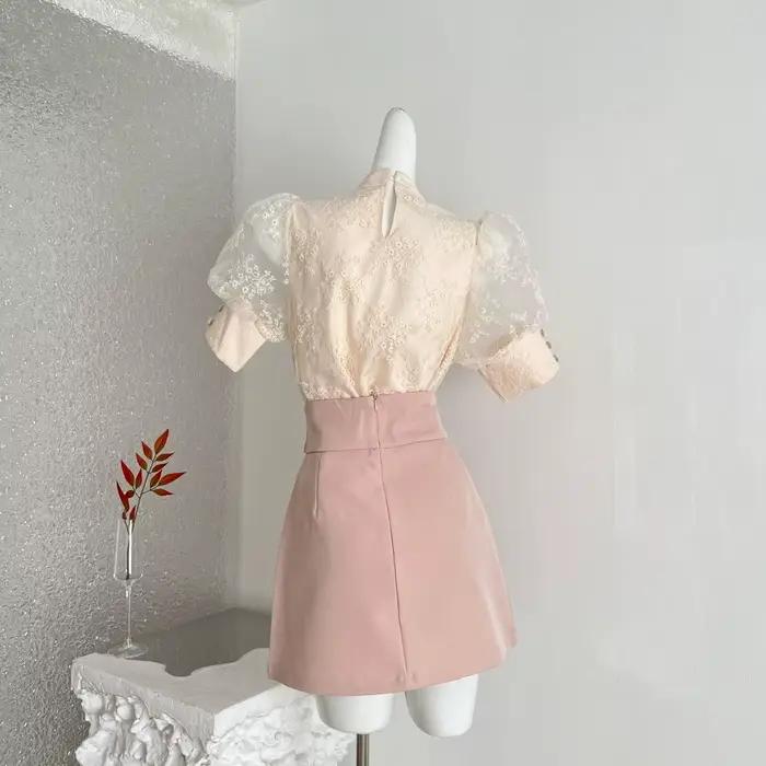 Jupe courte taille haute ajustée en dentelle pour femme Gentle Wind Heavy Industry