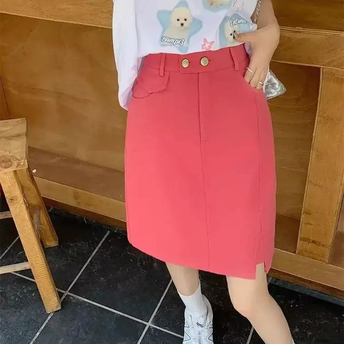 Jupe en jean polyester pour femme, coupe trapèze, taille haute, mi-longue, plage, streetwear, printemps été 2026