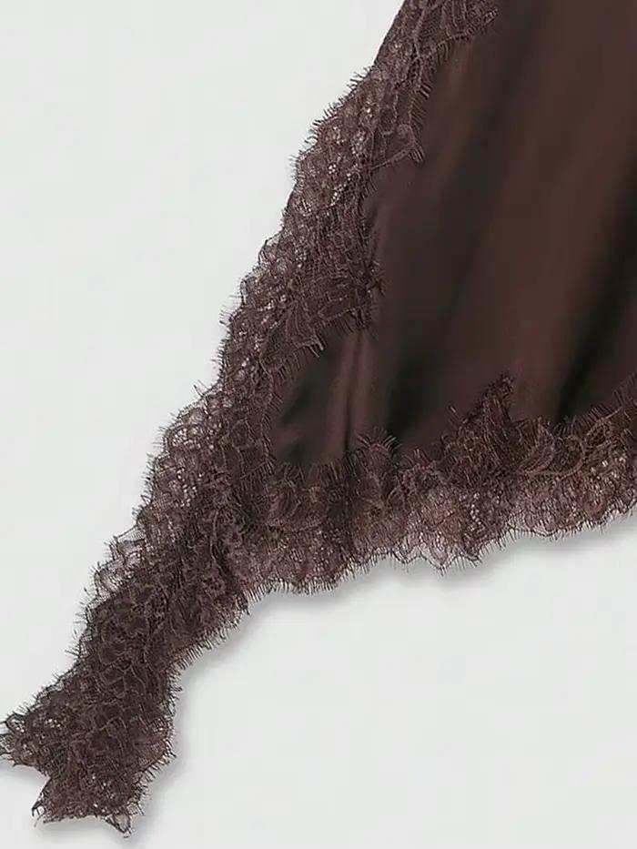 Jupe asymétrique taille haute en dentelle pour femme avec fermeture éclair latérale
