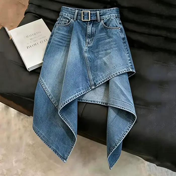 Jupe longue asymétrique en jean pour femme