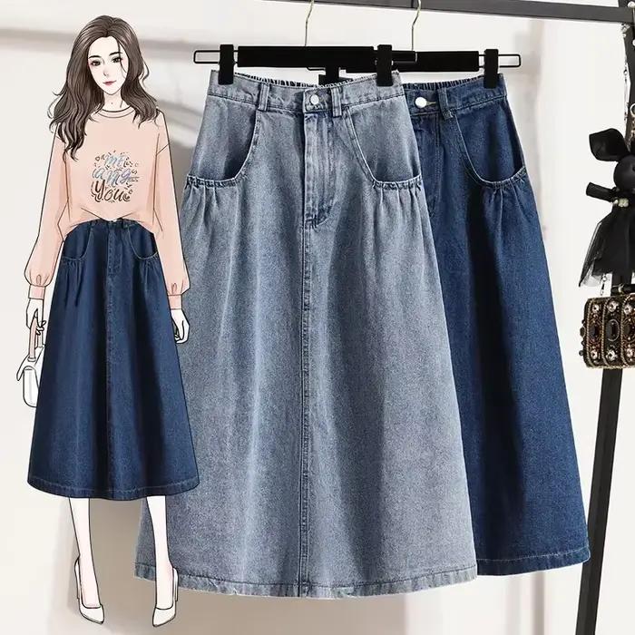 Jupe longue en Denim taille haute pour femmes