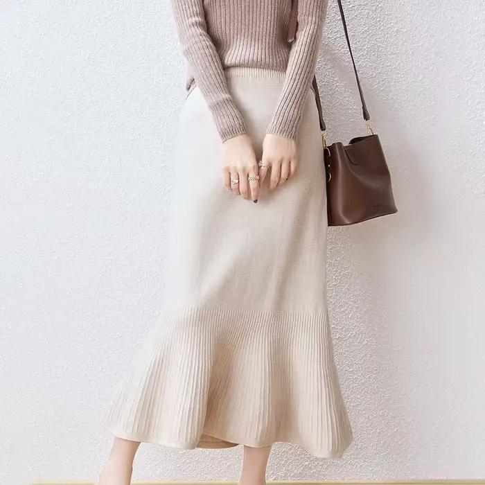 Jupe tricotée en laine pour femme