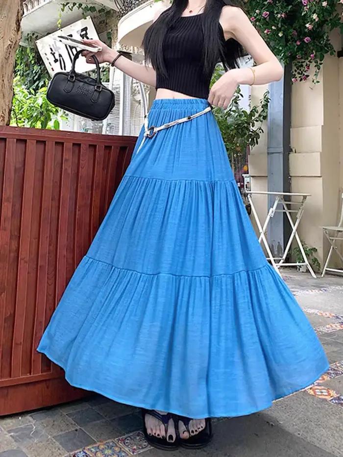 Jupe Boho décontractée polyester mi-longue avec coupe amincissante et design cachant les hanches pour femmes occasions estivales vacances de résort