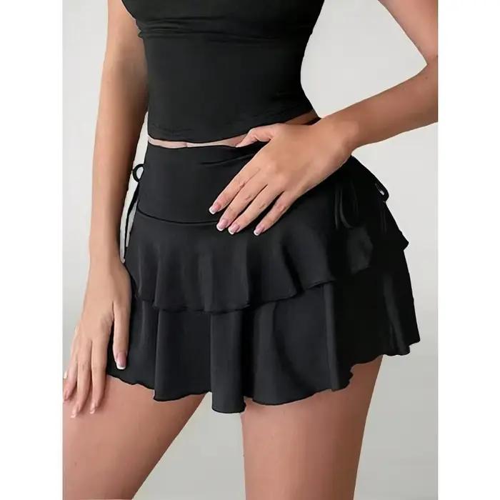 Jupe élégante en polyester à la mode avec volants et coupe taille haute pour bureau et occasions spéciales