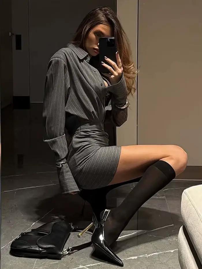 Ensemble jupe rayée sexy pour femme