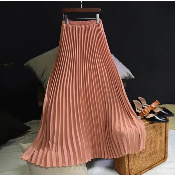 Jupe longue plissée en mousseline de soie pour femmes