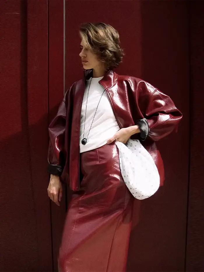 Ensemble jupe Vintage en cuir PU pour femmes
