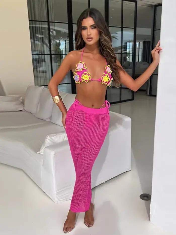 Ensemble de jupes au Crochet à fleurs 3d pour femmes