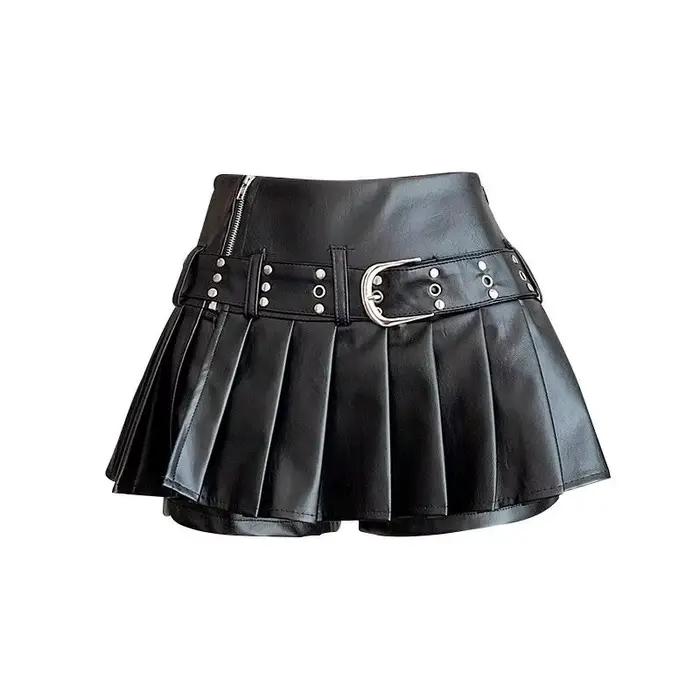 Jupe rétro noire en cuir Pu pour femme