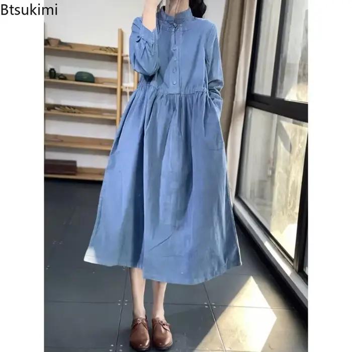 Robe mi-longue en velours côtelé pour femmes