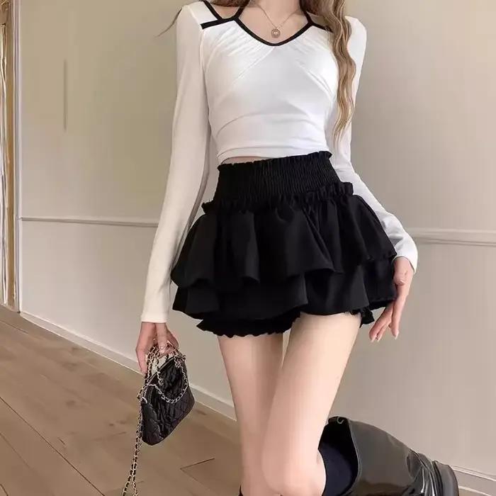 Mini jupe élastique taille haute pour femme