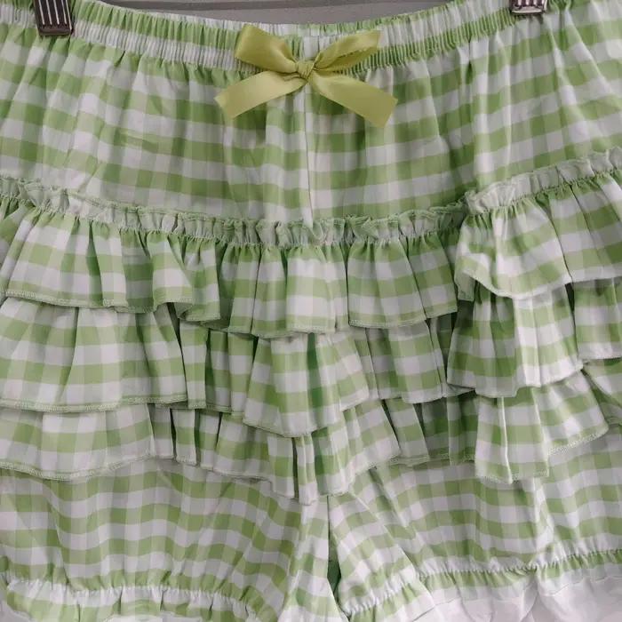 Jupe et Short à Carreaux Verts Femme Style Kawaii Polyvalent Occasions Estivales Japonais Mince Taille Élastique