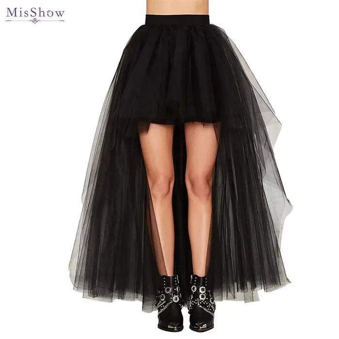 Hi-Lo gothique Punk Tutu jupe doux Tulle taille élastique haute basse maille Net Halloween Cosplay Costume Maxi femmes