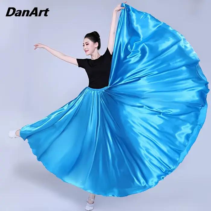 Jupe longue évasée pour femme en polyester, 19 couleurs, pour danse du ventre, danse moderne, fêtes, carnaval et soirées à thème