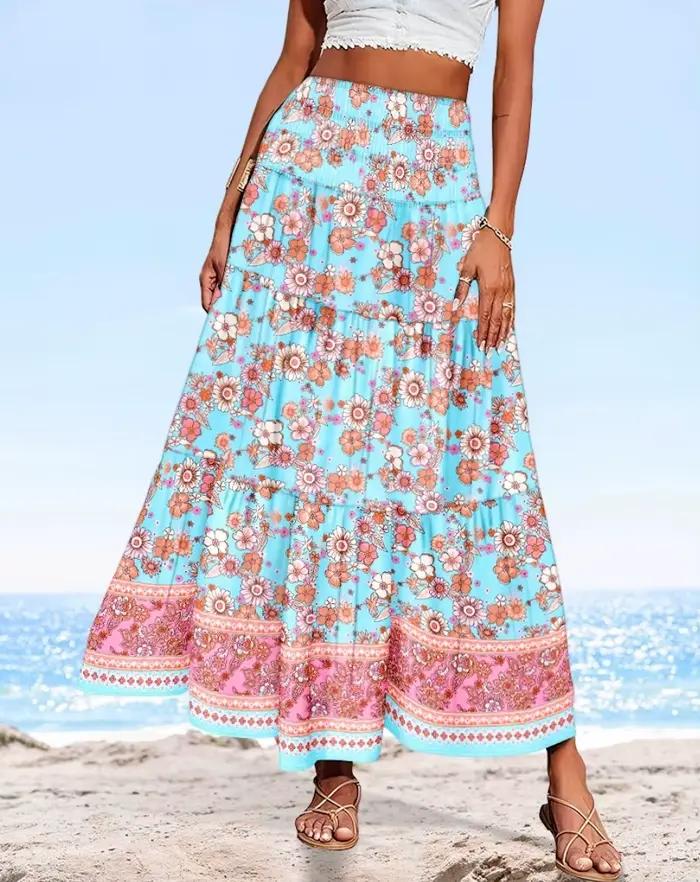 Jupe longue maxi à volants pour femme