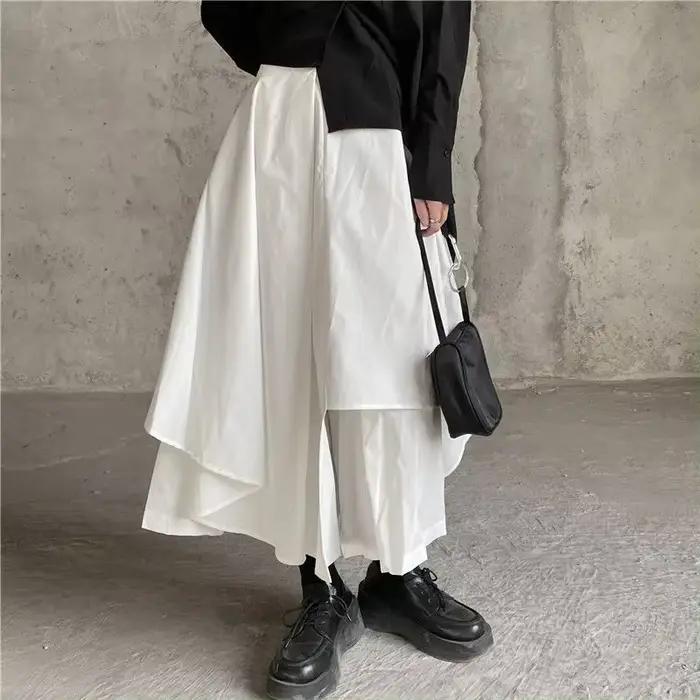 Femmes jupes noires japonais gothique irrégulière taille haute jupe plissée pantalon