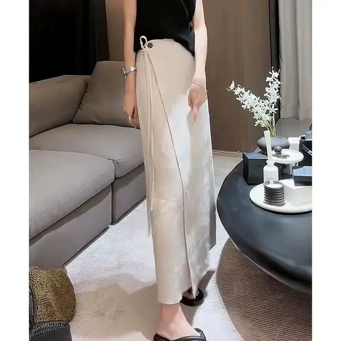 Jupe longue en lin et coton blanc pour femme