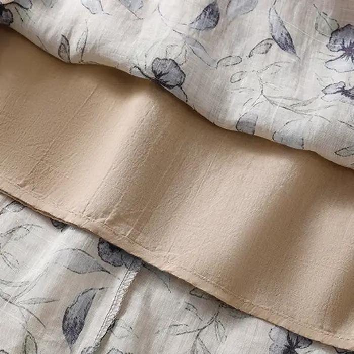 Jupe en coton et lin imprimée style ethnique pour femme