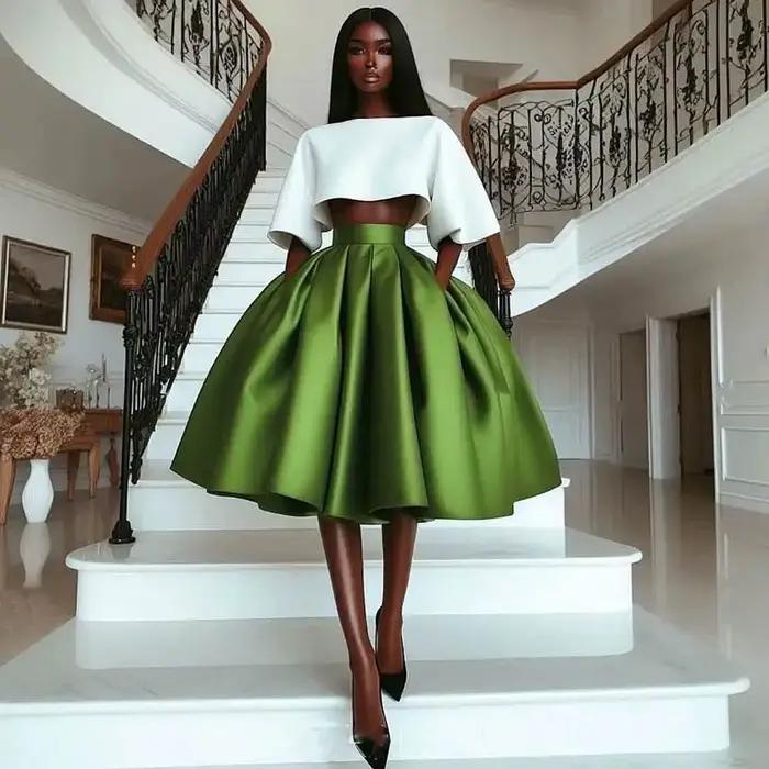 Jupe longue en Satin vert pour femmes