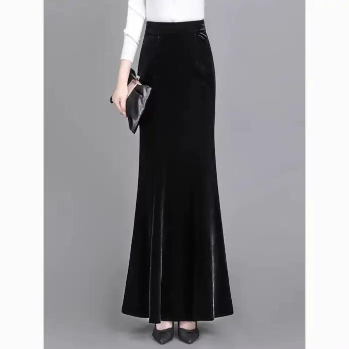 Jupe longue élégante en velours coupe sirène automne hiver confortable pour femmes occasions spéciales sophistiquées