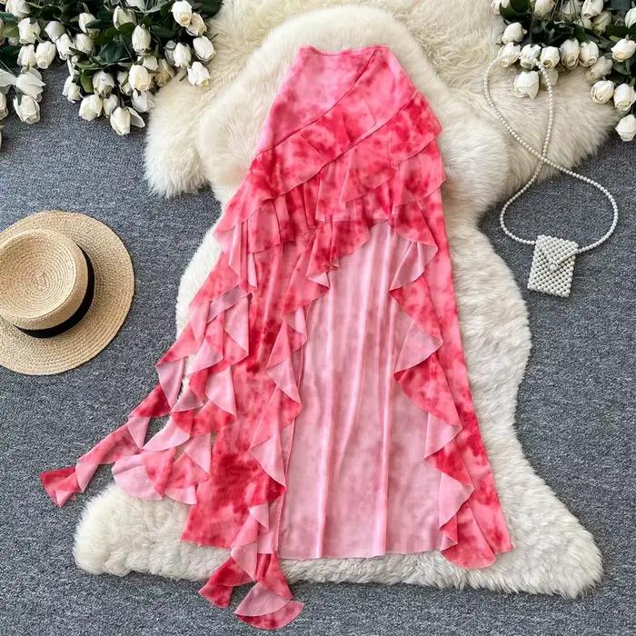 Jupes Femme Mi-longues Coupe Trapèze Taille Haute Ajustée Effet Enveloppant Volants Imprimé Élégant Style Y2K Streetwear Travail Été 2026