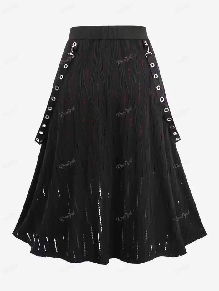 Jupe grandes tailles haute élasticité polyester et élasthanne avec rivets, dentelle et découpes pour femmes décontractées printemps été