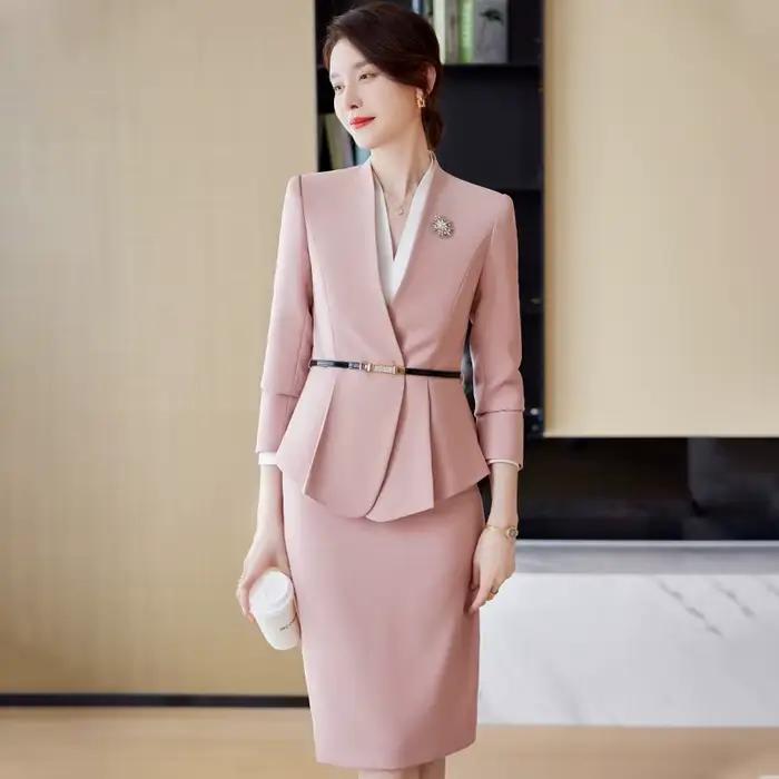 Ensemble blazer à manches longues et jupe mi-longue pour femmes élégant et confortable style bureau dame automne hiver polyester élasthanne ocasiones professionnelles et soirées spéciales